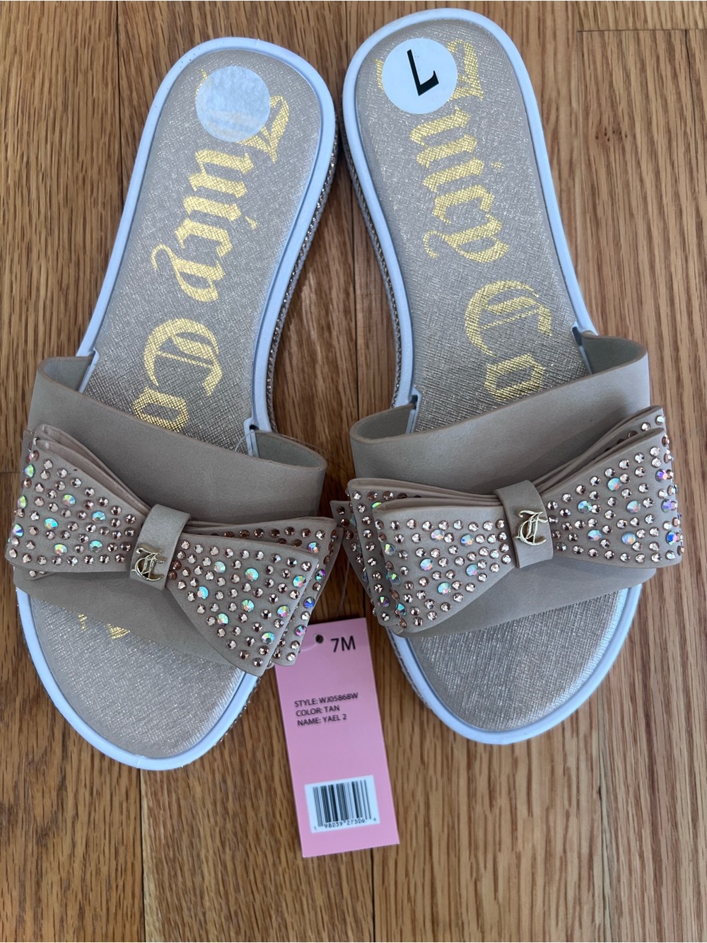 NWT Juicy Couture women's  sandals with rhinestone-embellished bows.